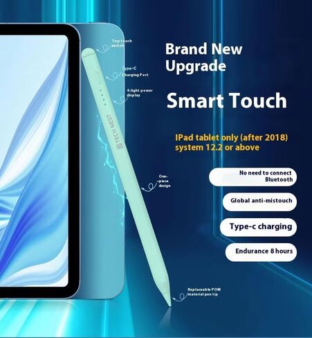 قلم ذكي لجهاز iPad، شحن من النوع C، بطارية 8 ساعات، متوافق مع iPad 2018+ iOS 12.2+، رفض راحة اليد، قلم ستايلس (أحمر) in Kuwait