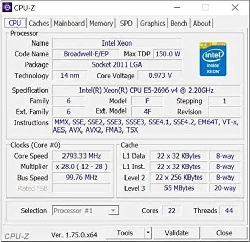 Intel Xeon E5-2696 V4 Sr2j0 Processor 2.2ghz 22core 55mb 150w Lga2011-3 Cpu (Renewed) in Saudi Arabia