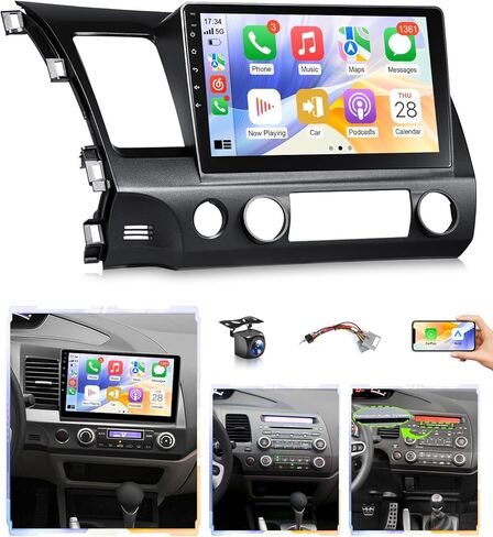 8Core 4G + 64G Android Car Stereo for Honda Civic 2006 to 2011 Apple CarPlay Android Auto, 9IN IPS Touch Screen for Civic Head Unit 5G WiFi GPS Navi FM RDS EQ DSP Audio Receiver SWC Camera in Saudi Arabia