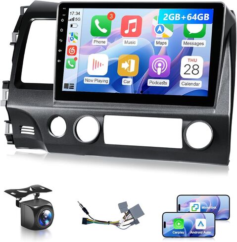 8Core 4G + 64G Android Car Stereo for Honda Civic 2006 to 2011 Apple CarPlay Android Auto, 9IN IPS Touch Screen for Civic Head Unit 5G WiFi GPS Navi FM RDS EQ DSP Audio Receiver SWC Camera in Saudi Arabia