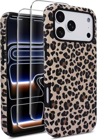 J.west Compatible with iPhone 17 Pro Max Case 6.9 inch with 2 Pack Tempered Glass Screen Protectors Cute Animal Leopard Hybrid Cover for Girls Women Aesthetic Protective Phone Cases Cheetah in Saudi Arabia