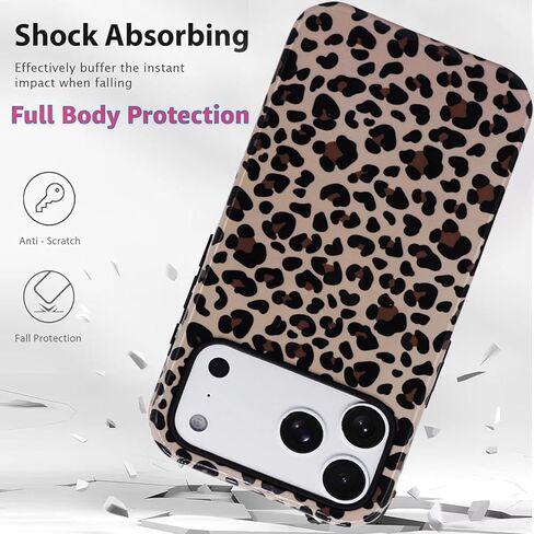 J.west Compatible with iPhone 17 Pro Max Case 6.9 inch with 2 Pack Tempered Glass Screen Protectors Cute Animal Leopard Hybrid Cover for Girls Women Aesthetic Protective Phone Cases Cheetah in Saudi Arabia