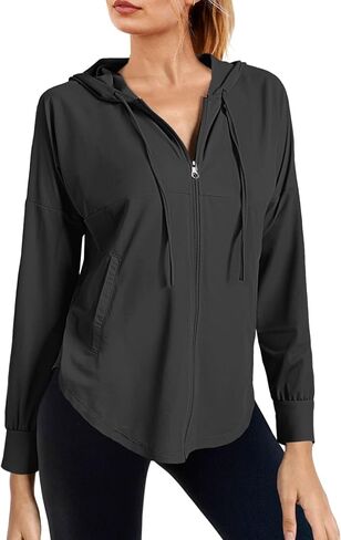 Fisoew Womens Athletic Jacket Hoodie Zip Up Cropped Lightweight Jackets UPF 50+ Sun Protection Long Sleeve Workout Shirt in Saudi Arabia