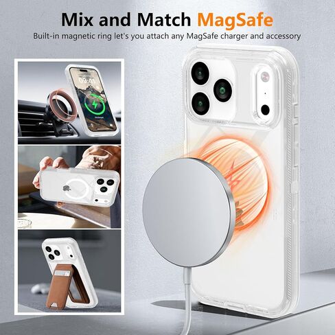 متوافق مع حافظة iPhone 17 Pro Max مع واقي شاشة، مقاوم للصدمات، متوافق مع MagSafe، حماية من السقوط بثلاث طبقات، غطاء هاتف مغناطيسي عالي التحمل، 6.9 بوصة، شفاف كريستالي in Kuwait