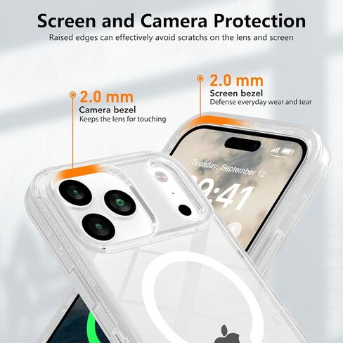 متوافق مع حافظة iPhone 17 Pro Max مع واقي شاشة، مقاوم للصدمات، متوافق مع MagSafe، حماية من السقوط بثلاث طبقات، غطاء هاتف مغناطيسي عالي التحمل، 6.9 بوصة، شفاف كريستالي in Kuwait