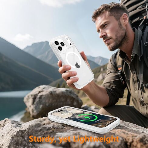 متوافق مع حافظة iPhone 17 Pro Max مع واقي شاشة، مقاوم للصدمات، متوافق مع MagSafe، حماية من السقوط بثلاث طبقات، غطاء هاتف مغناطيسي عالي التحمل، 6.9 بوصة، شفاف كريستالي in Kuwait