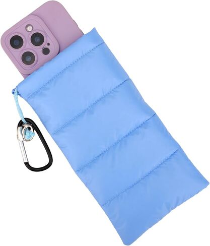 Thermal Phone Pouch, Down Cotton Warm Phone Case Cover Bags Prevents Freezing & Overheating Protector Cellphone Pouch with Carabiner Ideal for Outdoor Camping Hiking Skiing (Grey) in Saudi Arabia
