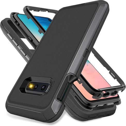 for Samsung Galaxy S10e Case, 3-Layer Full Body Heavy Duty Rugged Bumper Cover, Shockproof Drop Proof Protection Case for Samsung Galaxy S10e, Black in Saudi Arabia