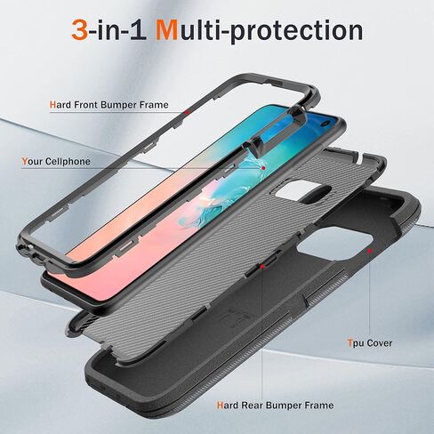 for Samsung Galaxy S10e Case, 3-Layer Full Body Heavy Duty Rugged Bumper Cover, Shockproof Drop Proof Protection Case for Samsung Galaxy S10e, Black in Saudi Arabia