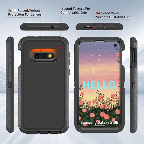 for Samsung Galaxy S10e Case, 3-Layer Full Body Heavy Duty Rugged Bumper Cover, Shockproof Drop Proof Protection Case for Samsung Galaxy S10e, Black in Saudi Arabia
