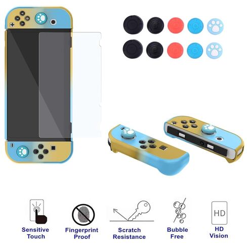 حافظة COMCOOL قابلة للإرساء لجهاز Nintendo Switch OLED - [حماية من السقوط من الدرجة العسكرية بطول 9 أقدام] [مع واقي شاشة من الزجاج المقسى ومقابض الإبهام] غطاء واقٍ لجهاز Nintendo Switch OLED - أصفر وأزرق in Kuwait