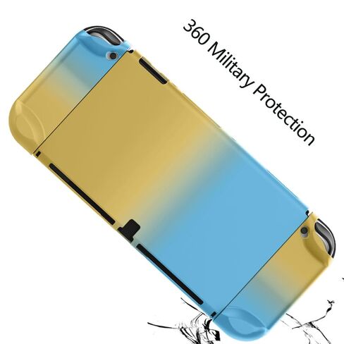 حافظة COMCOOL قابلة للإرساء لجهاز Nintendo Switch OLED - [حماية من السقوط من الدرجة العسكرية بطول 9 أقدام] [مع واقي شاشة من الزجاج المقسى ومقابض الإبهام] غطاء واقٍ لجهاز Nintendo Switch OLED - أصفر وأزرق in Kuwait