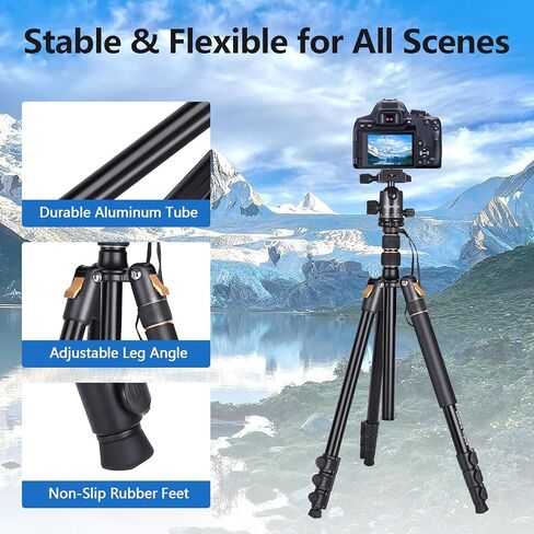 76.38" Camera Tripod with Safety Quick Release, Professional Travel Tripod Stand for DSLR Mirrorless Camera & Phone, Tripod for Photography Video Recording Live Streaming in Saudi Arabia