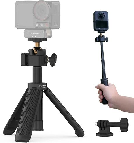 MINIFOCUS Mini Camera Tripod with 4 Levels Adjustment, 360° Ball Head, Cold Shoe, 1/4" Screw, Lightweight Portable Vlog Travel Selfie Stick Handle Grip Desktop Webcam Tripod for Action Camera in Saudi Arabia