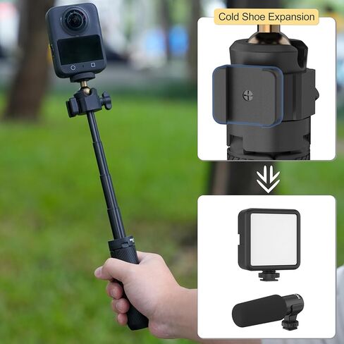MINIFOCUS Mini Camera Tripod with 4 Levels Adjustment, 360° Ball Head, Cold Shoe, 1/4" Screw, Lightweight Portable Vlog Travel Selfie Stick Handle Grip Desktop Webcam Tripod for Action Camera in Saudi Arabia