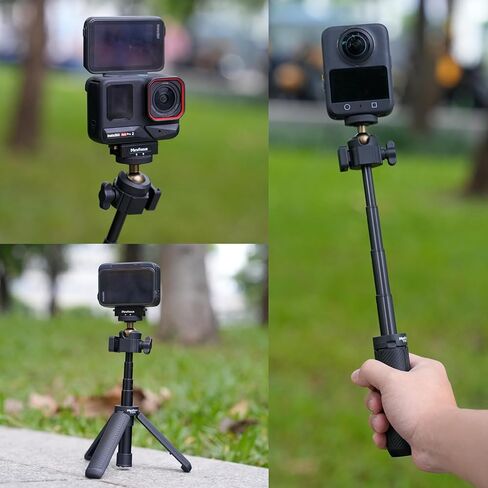 MINIFOCUS Mini Camera Tripod with 4 Levels Adjustment, 360° Ball Head, Cold Shoe, 1/4" Screw, Lightweight Portable Vlog Travel Selfie Stick Handle Grip Desktop Webcam Tripod for Action Camera in Saudi Arabia