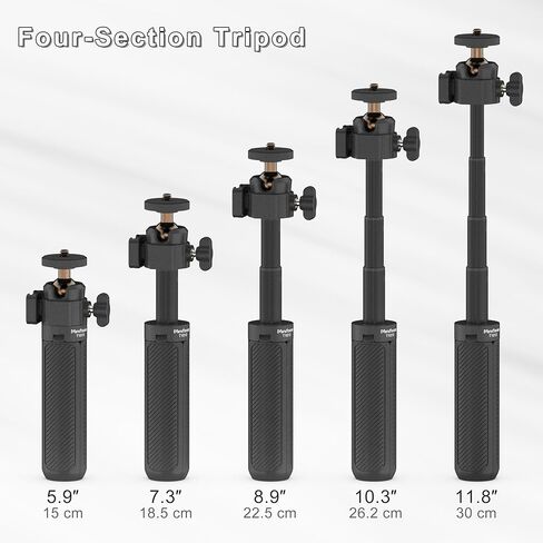 MINIFOCUS Mini Camera Tripod with 4 Levels Adjustment, 360° Ball Head, Cold Shoe, 1/4" Screw, Lightweight Portable Vlog Travel Selfie Stick Handle Grip Desktop Webcam Tripod for Action Camera in Saudi Arabia