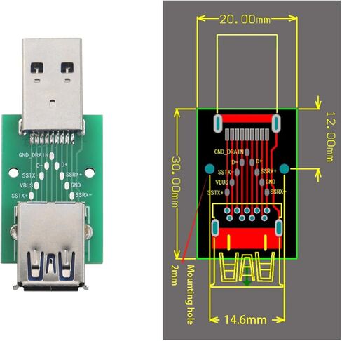 2PCS USB 3.0 Male to Female Adapter Board,High-Speed USB 3.0 Data Converter PCB,Testing Board for PC Motherboard, Hard Drive, Printer in Saudi Arabia