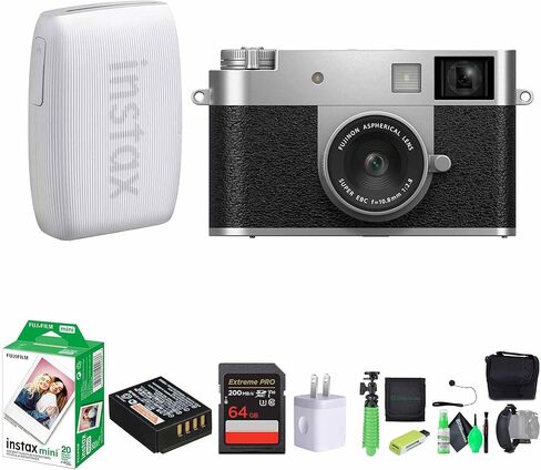 حزمة كاميرا FUJIFILM X Half Premium الرقمية المدمجة (فضية) مع طابعة الهاتف الذكي Fuji Link 3 (أبيض صلصال) + فيلم Instax Mini + بطاقة ذاكرة سعة 64 جيجابايت + حامل ثلاثي مرن + مجموعة تنظيف + المزيد in Saudi Arabia