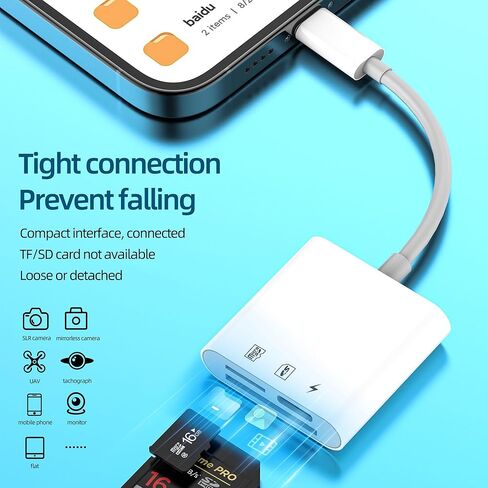 قارئ بطاقة SD لهاتف iPhone 14 13 Pro Max (3in1) Lightning إلى Micro SD Memory Stick محول شحن كاميرا رقمية TF أنثى منفذ قابس مزدوج لملحقات Apple Ipad كابل محول نقل الصور in Kuwait
