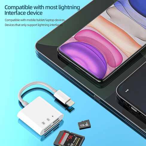قارئ بطاقة SD لهاتف iPhone 14 13 Pro Max (3in1) Lightning إلى Micro SD Memory Stick محول شحن كاميرا رقمية TF أنثى منفذ قابس مزدوج لملحقات Apple Ipad كابل محول نقل الصور in Kuwait