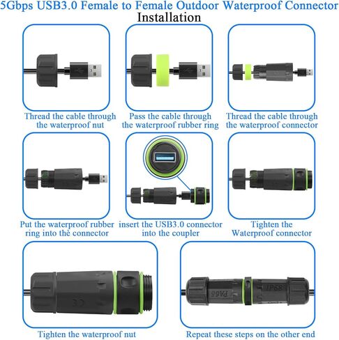 QIANRENON USB 3.0 Waterproof Coupler Adapter USB 3.0 Female to Female Outdoor Sealed Data Connector Straight Through Module IP68 Protection 5V2A Charging M20, for Outdoor USB Connection Extension in Saudi Arabia