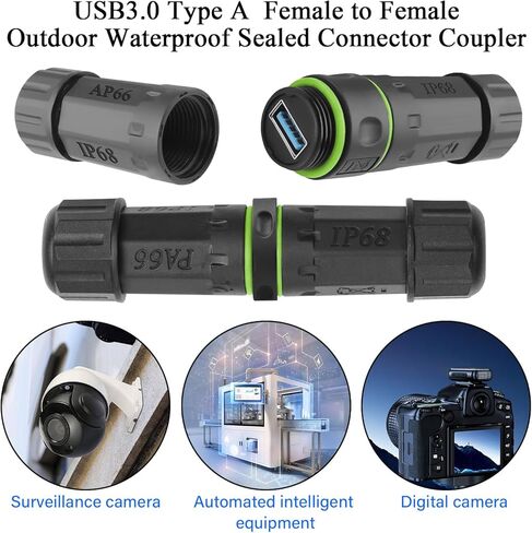 QIANRENON USB 3.0 Waterproof Coupler Adapter USB 3.0 Female to Female Outdoor Sealed Data Connector Straight Through Module IP68 Protection 5V2A Charging M20, for Outdoor USB Connection Extension in Saudi Arabia