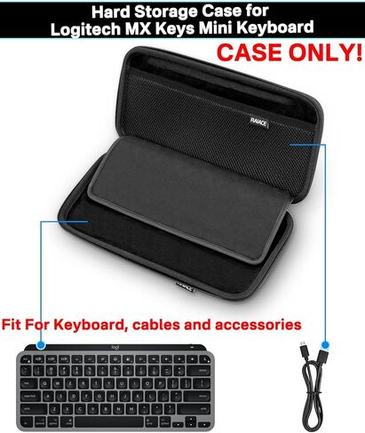 RAIACE Hard Storage Case Compatible with Logitech MX Keys Mini Advanced Illuminated Keyboard. (Case Only, Not Include The Device)- Black(Black Lining) in Saudi Arabia