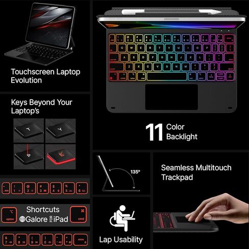 حافظة لوحة مفاتيح Edge لجهاز iPad Air 11 بوصة (M3/2025، M2/2024) وiPad Pro 11 بوصة (الجيل الرابع/الثالث/الثاني/الأول)، لوحة مفاتيح سحرية لجهاز Air 5/4th Gen، لوحة تتبع متعددة اللمس، إضاءة خلفية 11 لونًا، ألياف الكربون in Kuwait