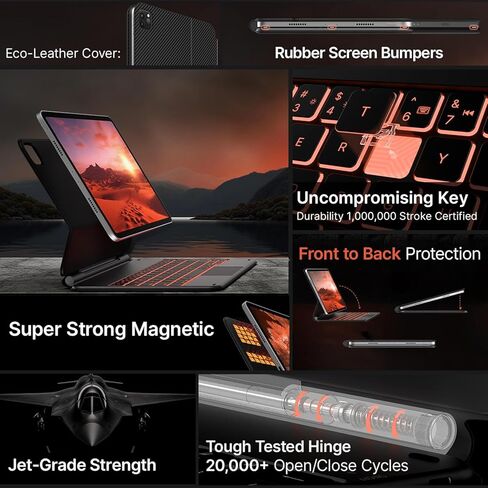 حافظة لوحة مفاتيح Edge لجهاز iPad Air 11 بوصة (M3/2025، M2/2024) وiPad Pro 11 بوصة (الجيل الرابع/الثالث/الثاني/الأول)، لوحة مفاتيح سحرية لجهاز Air 5/4th Gen، لوحة تتبع متعددة اللمس، إضاءة خلفية 11 لونًا، ألياف الكربون in Kuwait