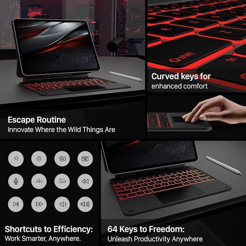 حافظة لوحة مفاتيح Edge لجهاز iPad Air 11 بوصة (M3/2025، M2/2024) وiPad Pro 11 بوصة (الجيل الرابع/الثالث/الثاني/الأول)، لوحة مفاتيح سحرية لجهاز Air 5/4th Gen، لوحة تتبع متعددة اللمس، إضاءة خلفية 11 لونًا، ألياف الكربون in Kuwait