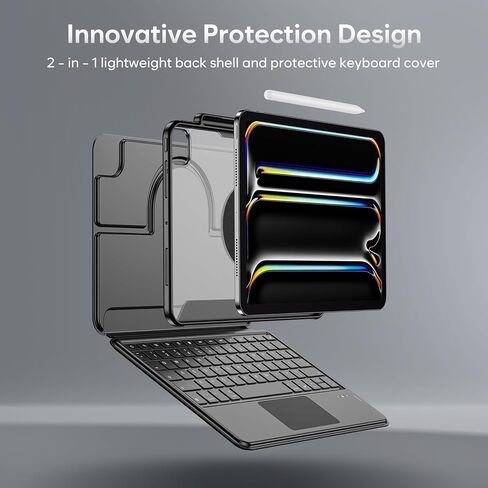 حافظة لوحة المفاتيح ProCase لجهاز iPad Pro 13 بوصة 2025 M5 / 2024 M4، غطاء حماية مغناطيسي قابل للفصل مع لوحة اللمس وحامل أقلام لجهاز iPad Pro 13 بوصة - أسود in Kuwait