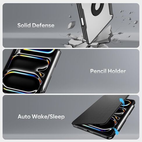 حافظة لوحة المفاتيح ProCase لجهاز iPad Pro 13 بوصة 2025 M5 / 2024 M4، غطاء حماية مغناطيسي قابل للفصل مع لوحة اللمس وحامل أقلام لجهاز iPad Pro 13 بوصة - أسود in Kuwait