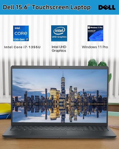 كمبيوتر محمول Dell DC15250 شاشة لمس FHD مقاس 15.6 بوصة للأعمال والطلاب، الجيل الثالث عشر Intel 10-Core i7-1355U (حتى 5.0 جيجاهرتز)، ذاكرة الوصول العشوائي 32 جيجابايت، 1 تيرابايت SSD، لوحة مفاتيح بإضاءة خلفية، قارئ بصمات الأصابع، Wi-Fi 6، Windows 11 Pro in Kuwait