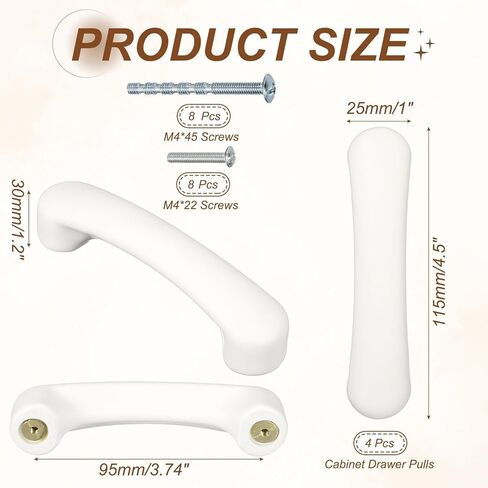uxcell 4 Pcs White Ceramic Cabinet Handles Arch Shaped Drawer Pulls, 4.5 x 1 x 1.2 Inch Cute Kitchen Cabinet Handles Hardware for Kitchen Cupboard Dresser Drawer Nursery Decor in Saudi Arabia