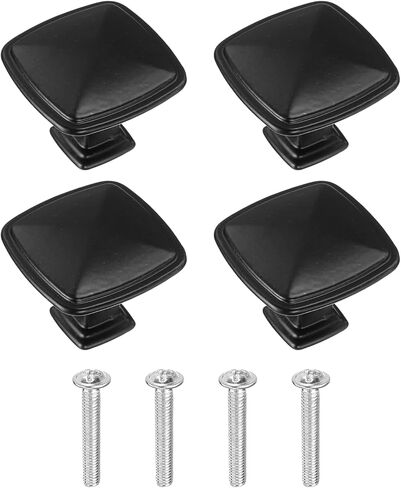 uxcell 4Pcs Cabinet Knobs, 1.22" Solid Square Drawer Knobs Single Hole Aluminum Alloy Cabinet Handles Pulls with Screws for Kitchen Cabinets Bedroom Dresser Wardrobe, Black in Saudi Arabia
