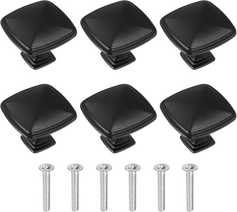 uxcell 4Pcs Cabinet Knobs, 1.22" Solid Square Drawer Knobs Single Hole Aluminum Alloy Cabinet Handles Pulls with Screws for Kitchen Cabinets Bedroom Dresser Wardrobe, Black in Saudi Arabia