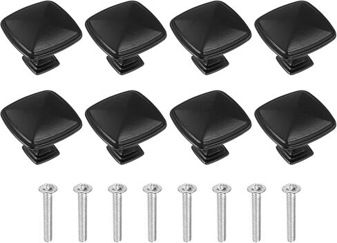 uxcell 4Pcs Cabinet Knobs, 1.22" Solid Square Drawer Knobs Single Hole Aluminum Alloy Cabinet Handles Pulls with Screws for Kitchen Cabinets Bedroom Dresser Wardrobe, Black in Saudi Arabia