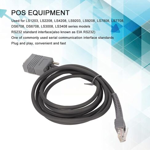 كابل تسلسلي RS232، كابل ماسح الباركود PVC RJ45 مع واجهة RS232 القياسية، لطراز سلسلة الرمز LS1203 LS2208 LS4208 LS9203 LS9208 LS7808 LS7708 DS6708 LS3008 in Kuwait