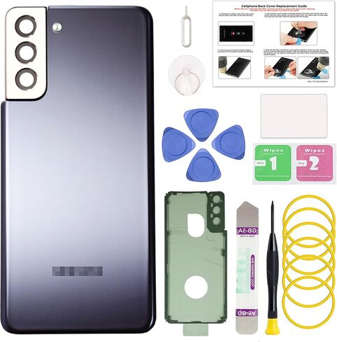 GREEN FUSION متوافق مع استبدال الغطاء الخلفي لهاتف Galaxy S21 FE، وباب زجاجي خلفي S21 FE 5G SM-G990 مع عدسة الكاميرا المثبتة مسبقًا، وأدوات الإصلاح والتعليمات، الجرافيت in Saudi Arabia