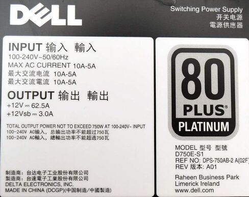Dell Original OEM PowerEdge R820 R720 R620 R520 PSU 750W Power Supply DPS-750AB-2 Switching P/S D750E-S1 Server Power Source (متجدد) in Kuwait