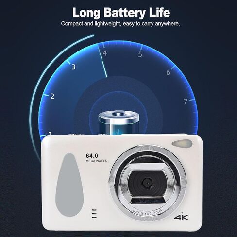 كاميرا رقمية، كاميرا رقمية بدقة 4K بدقة 64 ميجابكسل، تسجيل حلقة التركيز التلقائي بتكبير 18X، محمولة صغيرة الحجم للأطفال والمراهقين والبالغين (رمادي داكن) in Kuwait