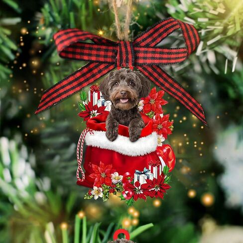Talataca Schnoodle in Red Santa Gift Bag Gifts 2D Flat Car Rear View Mirror Accessories Christmas Tree Ornament Decoration Hanging Charm Interior Rearview Pendant Decor Gift in Saudi Arabia