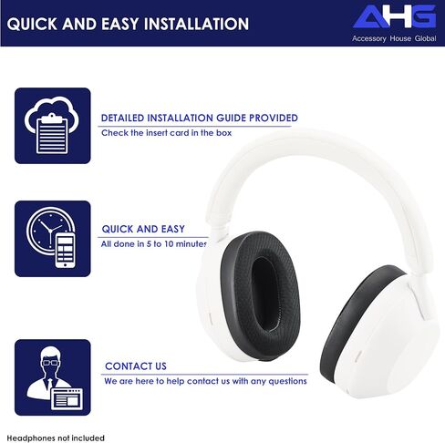 وسائد أذن بديلة ممتازة من AHG Accessories House Global Premium XM5 متوافقة مع سماعات الرأس اللاسلكية Sony WH-1000XM5 المتميزة بخاصية إلغاء الضوضاء. من السهل أن تناسب DIY | جل التبريد | راحة سميكة للغاية in Kuwait