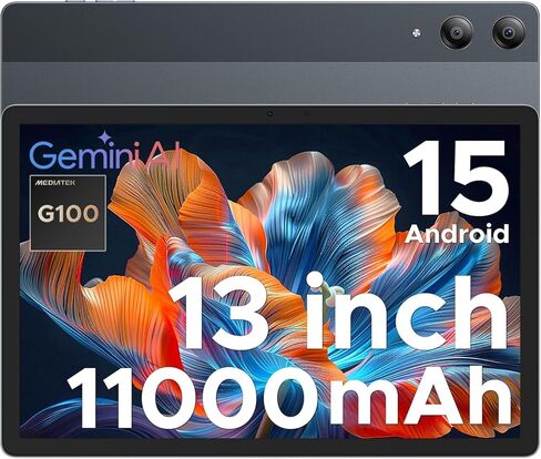 DOOGEE Tab E3 Pro 13 inch Android Tablet,11000mAh Large Battery,Helio G100 Octa Core Android 15 Tablet,32GB+256GB with Gemini AI,90Hz Display Gaming Tablets,13MP+8MP,7.9mm Ultra-Thin Body,Face Unlock in Kuwait