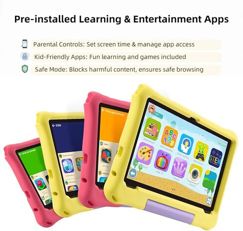 أجهزة لوحية Android 15 - جهاز لوحي للأطفال مقاس 10 بوصات مع حافظة، ثماني النواة، سعة تخزين 8 جيجابايت + 64 جيجابايت (قابلة للتوسيع إلى 1 تيرابايت)، كاميرا مزدوجة، معتمد من GMS، 5G WiFi 6، بلوتوث - جهاز لوحي للأطفال من سن 3 إلى 12 عامًا (أصفر) in Kuwait