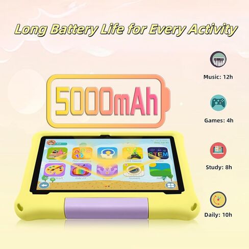 أجهزة لوحية Android 15 - جهاز لوحي للأطفال مقاس 10 بوصات مع حافظة، ثماني النواة، سعة تخزين 8 جيجابايت + 64 جيجابايت (قابلة للتوسيع إلى 1 تيرابايت)، كاميرا مزدوجة، معتمد من GMS، 5G WiFi 6، بلوتوث - جهاز لوحي للأطفال من سن 3 إلى 12 عامًا (أصفر) in Kuwait