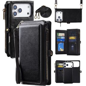 حافظة محفظة MInCYB لهاتف iPhone 17 Pro Max، [متوافقة مع Magsafe] [قابلة للفصل المغناطيسي] [RFID] حافظة جلدية PU مع حامل بطاقة وحزام كروس للنساء والرجال، بني in Kuwait