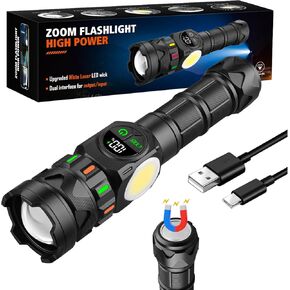 Rechargeable Flashlights High Lumens 5000 Long Distance, Super Bright LED Flash Lights with COB Sidelight USB C LCD Display, Daul Light Source & Buttons with Red Light, for Camping Hiking Emergency in Saudi Arabia