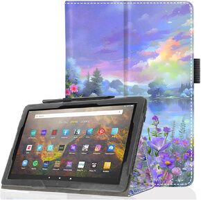 حافظة لجهاز Amazon Kindle Fire HD 10 & 10 Plus Tablet (الجيل الحادي عشر/الثالث عشر، إصدار 2021/2023) غطاء حامل ذكي من جلد البولي يوريثان الفاخر مع خاصية التنبيه/السكون التلقائي. فراشة 01 in Kuwait